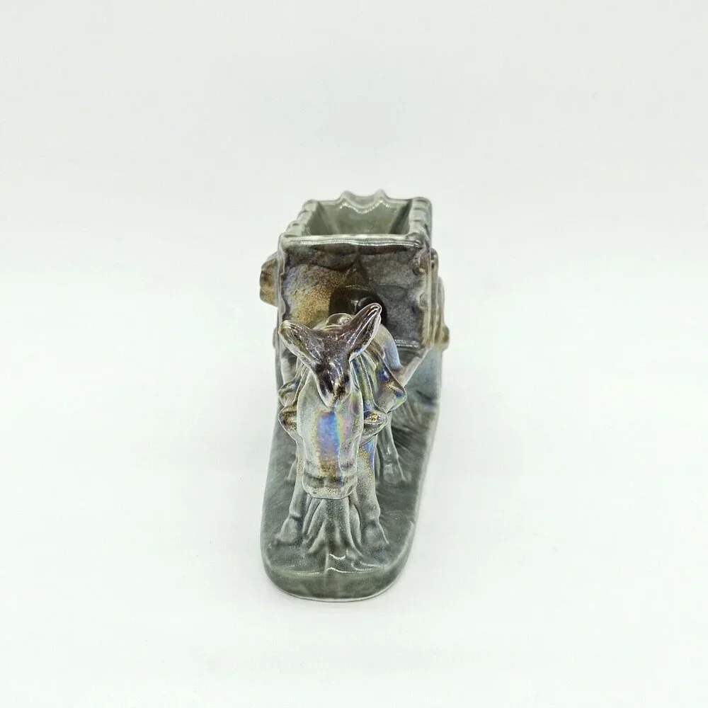 Vintage Donkey Cart Iridescent Glazed Mule Ashtray Pottery Porcelain MCM 70s